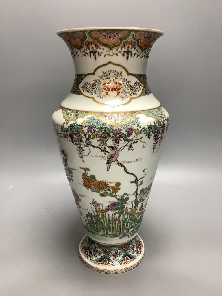 A Japanese porcelain vase, decorated with birds and flowers, Meiji period, height 37cm